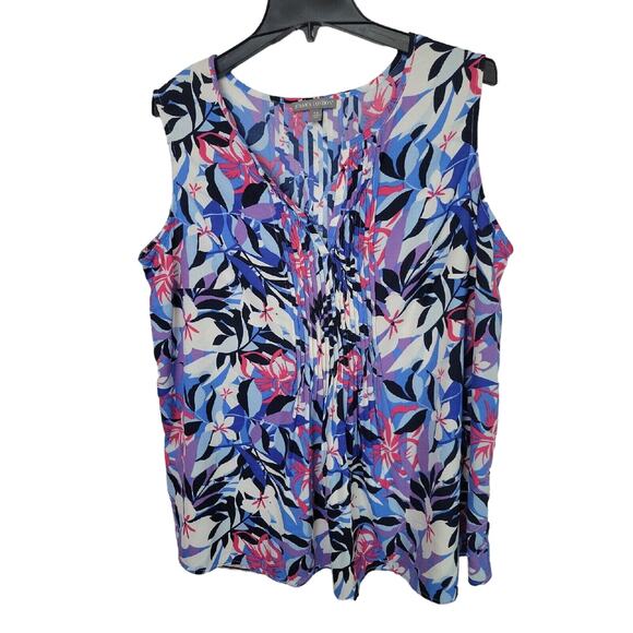 Jessica London Purple Floral Print V-Neck Pintuck Sleeveless Top Womens Size 18W - Picture 1 of 8